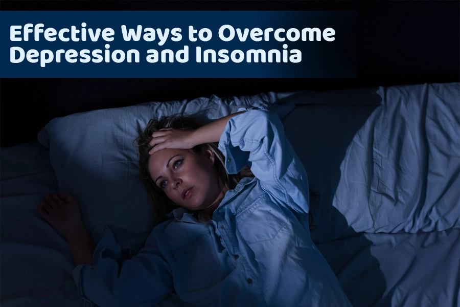 Woman experiencing insomnia and emotional distress while lying in bed at night.